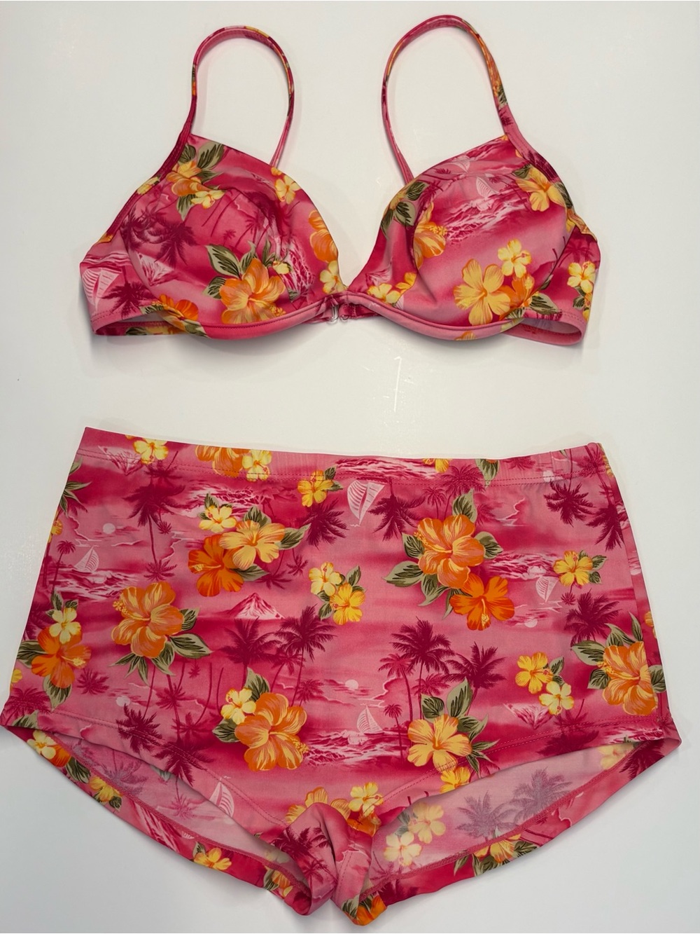 Kathy Ireland Vintage Pink Tropical Floral Bikini Set